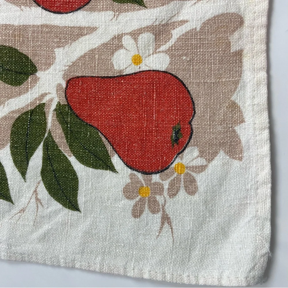 Vintage Tea Towel‎ Pear Print Retro Fruit Branches Produce Kitchen Linens Orange